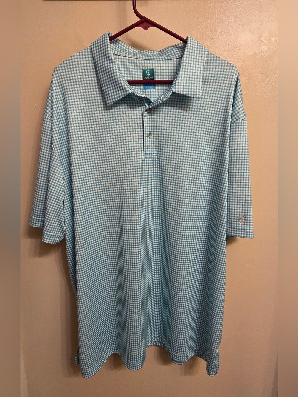Pro Tour Blue Micro Check Coolplay Golf Polo 2XL Preppy Athleisure Country Club